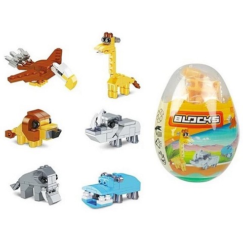 SURPRISE EGG WITH BUILDING BLOCKS WILD ANIMAL 6 ASSORTED 8X5.5CM